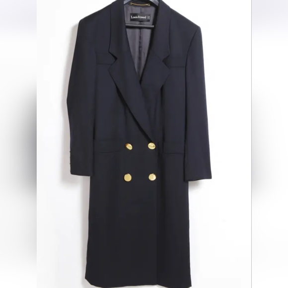 Vintage Louis Feraud Double-Breasted Wool Coat Midnight Blue Size 12 - Picture 5 of 15